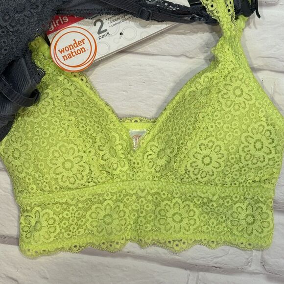 Girls Wonder Nation 2 Pack T-Shirt Bras Size XS 28 Yellow Gray - Picture 3 of 8